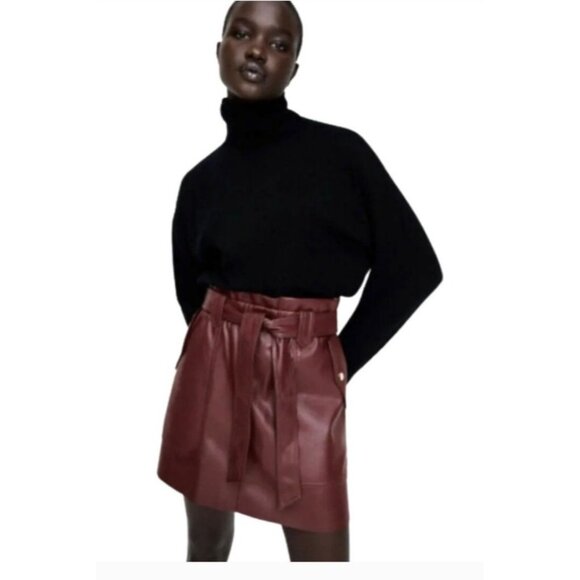 Mark New York Burgundy Faux Leather Paper Bag Waist Skirt with Pockets XS - Picture 9 of 9